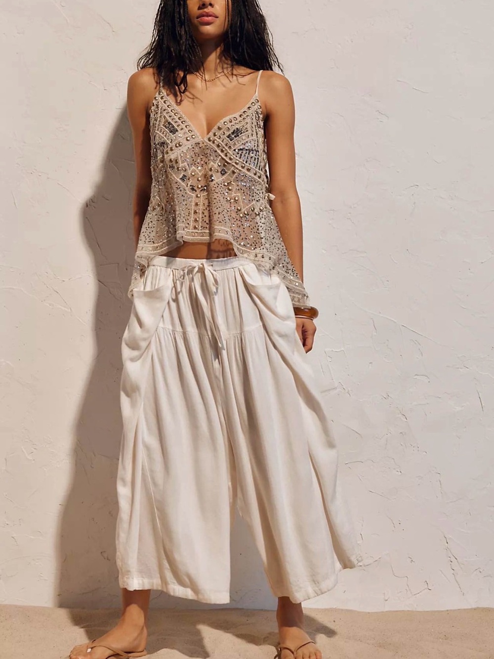 Free People free-est Moonglow Neutral Lulu Harem Pants Size M Bohemian Boho Wide